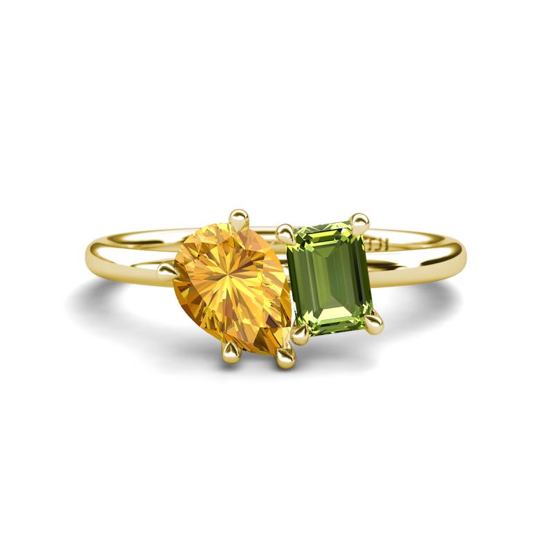 Nadya Pear Shape Citrine & Emerald Shape Peridot 2 Stone Duo Ring 