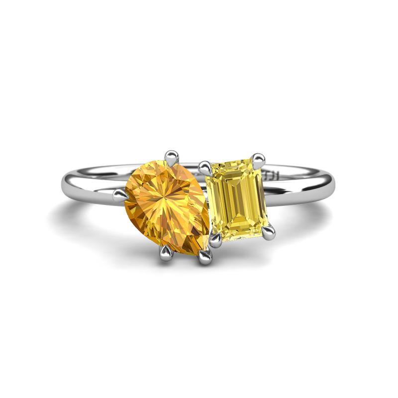 Nadya Pear Shape Citrine & Emerald Shape Yellow Sapphire 2 Stone Duo Ring 