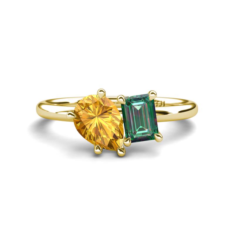 Nadya Pear Shape Citrine & Emerald Shape Lab Created Alexandrite 2 Stone Duo Ring 