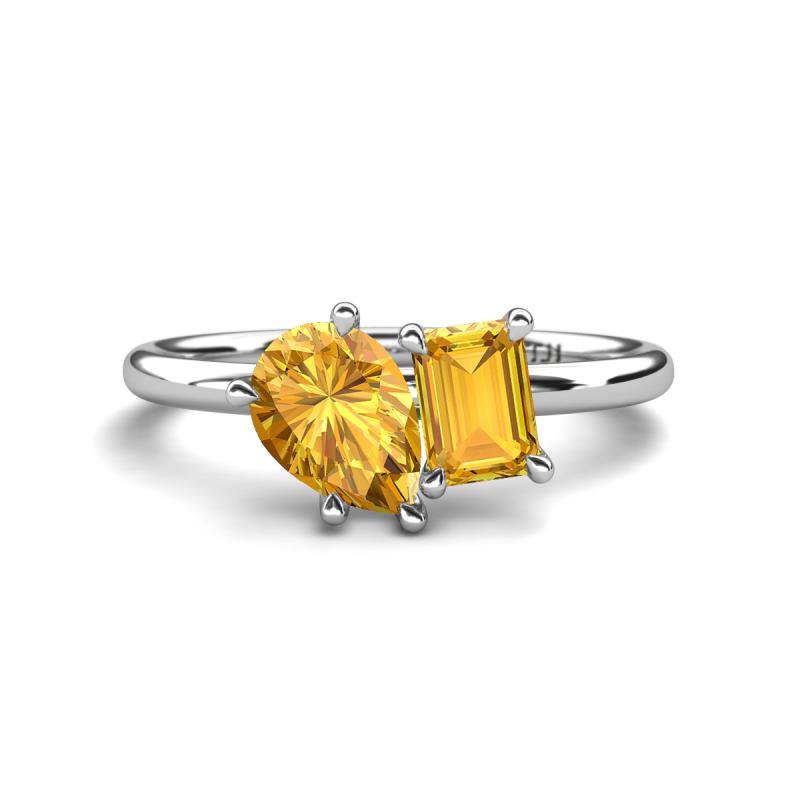 Nadya Pear & Emerald Shape Citrine 2 Stone Duo Ring 