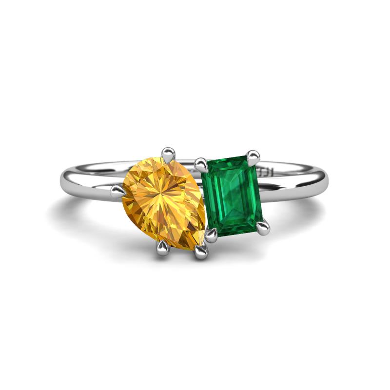 Nadya Pear Shape Citrine & Emerald Shape Emerald 2 Stone Duo Ring 