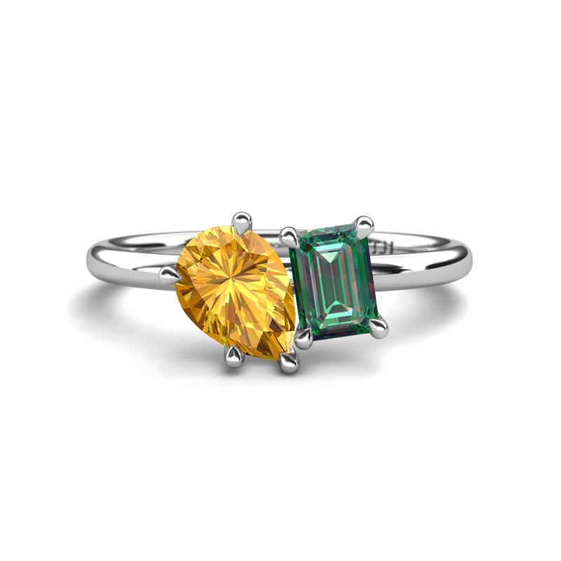 Nadya Pear Shape Citrine & Emerald Shape Lab Created Alexandrite 2 Stone Duo Ring 