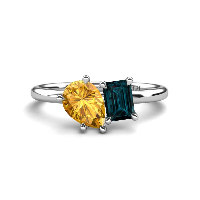 Nadya Pear Shape Citrine & Emerald Shape London Blue Topaz 2 Stone Duo Ring 