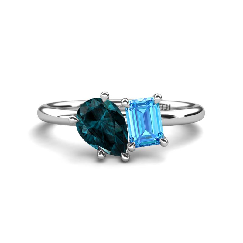 Nadya Pear Shape London Blue Topaz & Emerald Shape Blue Topaz 2 Stone Duo Ring 