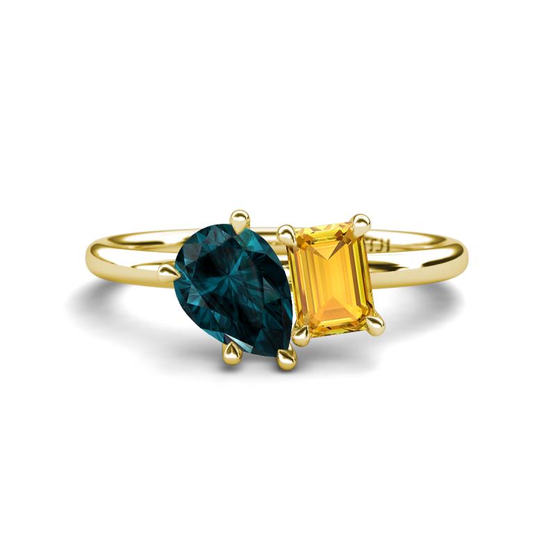 Nadya Pear Shape London Blue Topaz & Emerald Shape Citrine 2 Stone Duo Ring 