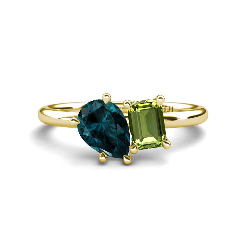 Nadya Pear Shape London Blue Topaz & Emerald Shape Peridot 2 Stone Duo Ring 