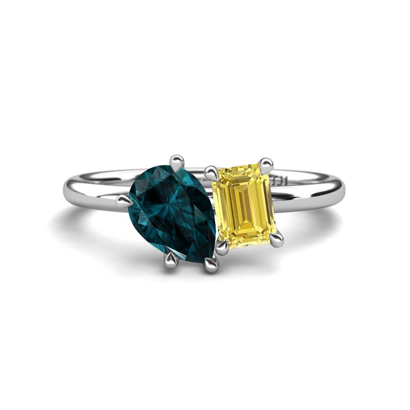 Nadya Pear Shape London Blue Topaz & Emerald Shape Yellow Sapphire 2 Stone Duo Ring 