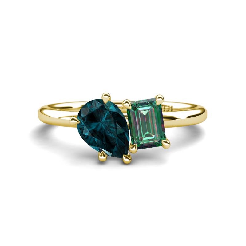 Nadya Pear Shape London Blue Topaz & Emerald Shape Lab Created Alexandrite 2 Stone Duo Ring 