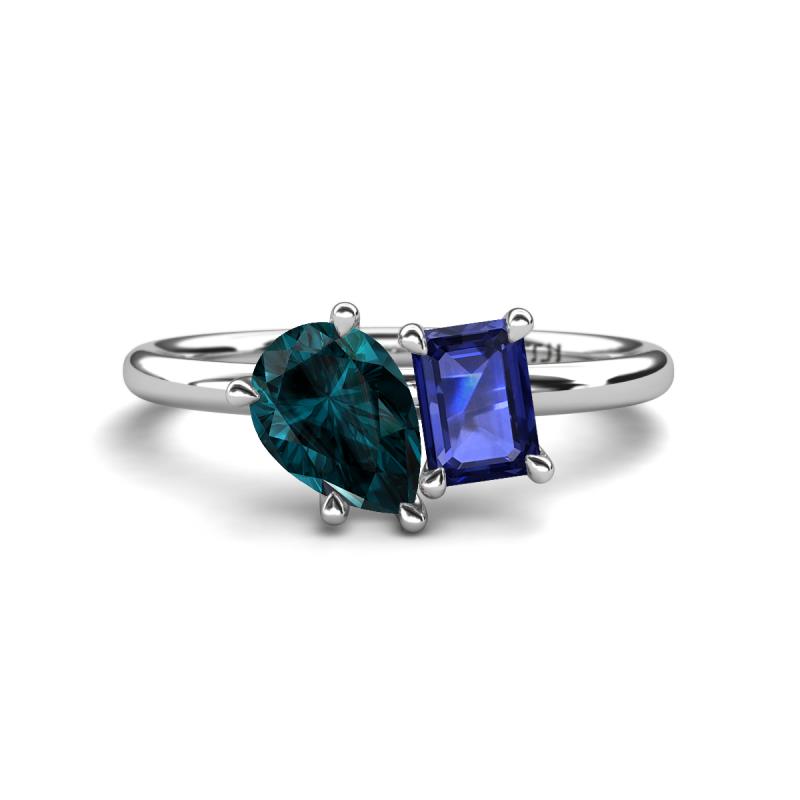Nadya Pear Shape London Blue Topaz & Emerald Shape Iolite 2 Stone Duo Ring 