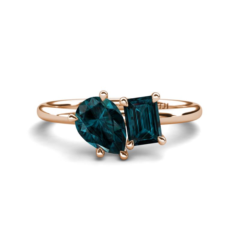 Nadya Pear & Emerald Shape London Blue Topaz 2 Stone Duo Ring 