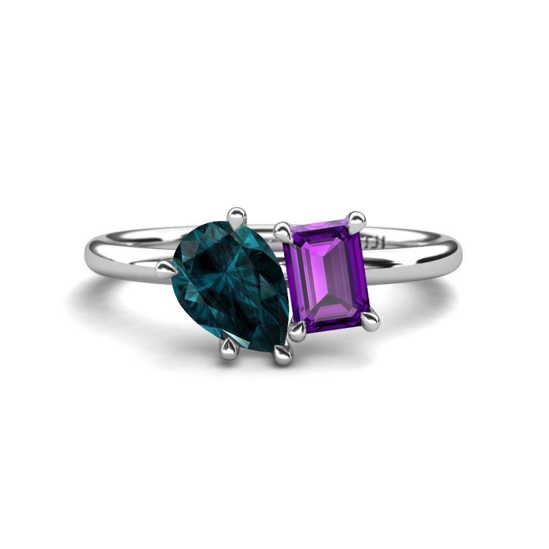 Nadya Pear Shape London Blue Topaz & Emerald Shape Amethyst 2 Stone Duo Ring 