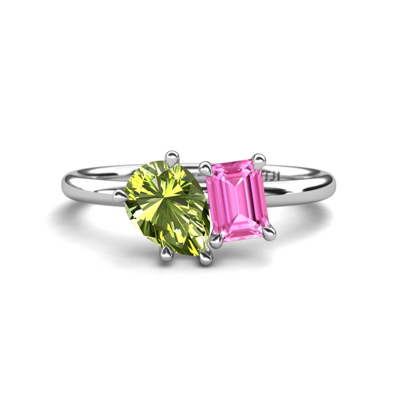 Nadya Pear Shape Peridot & Emerald Shape Pink Sapphire 2 Stone Duo Ring 