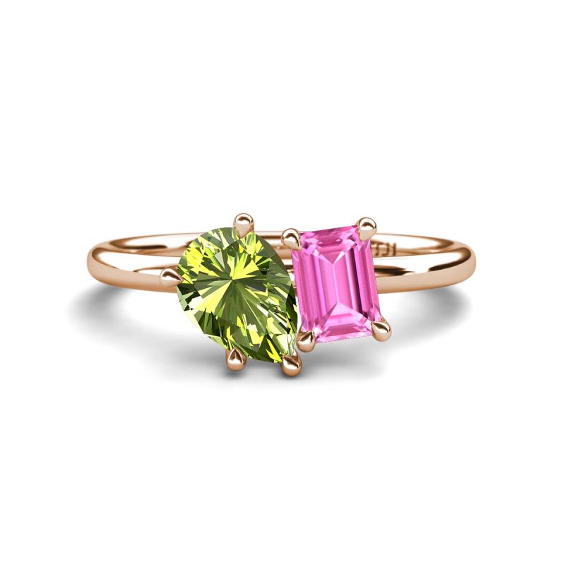 Nadya Pear Shape Peridot & Emerald Shape Pink Sapphire 2 Stone Duo Ring 