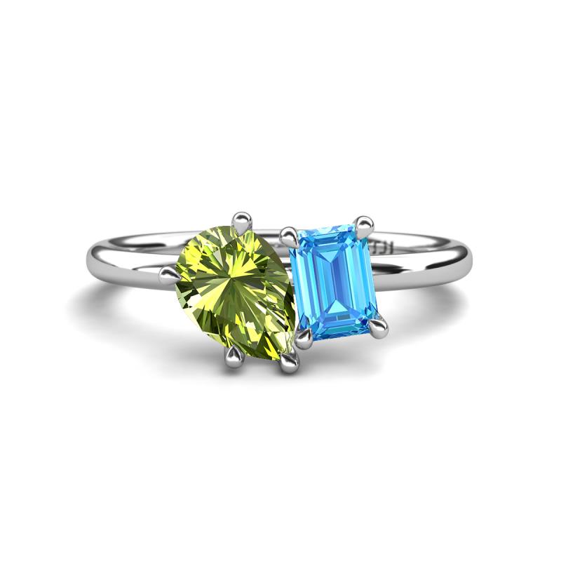 Nadya Pear Shape Peridot & Emerald Shape Blue Topaz 2 Stone Duo Ring 