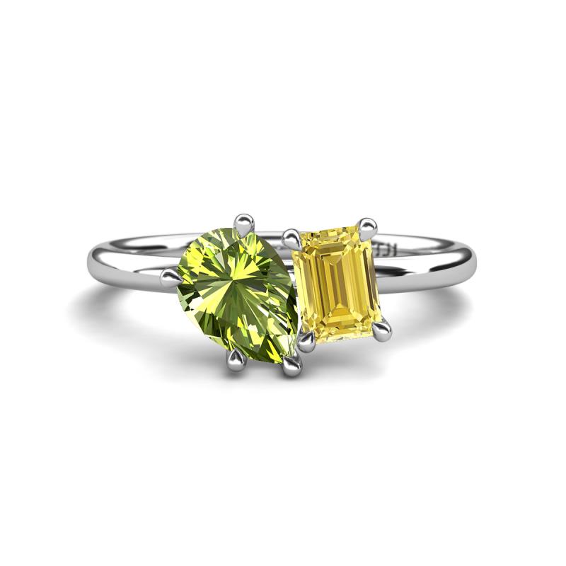 Nadya Pear Shape Peridot & Emerald Shape Yellow Sapphire 2 Stone Duo Ring 