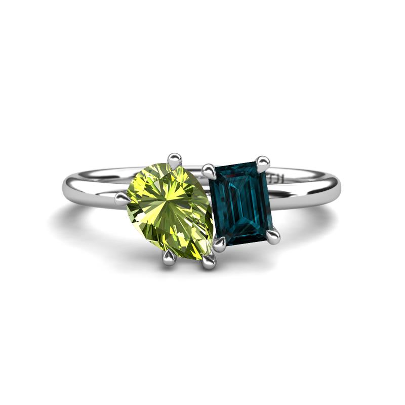 Nadya Pear Shape Peridot & Emerald Shape London Blue Topaz 2 Stone Duo Ring 