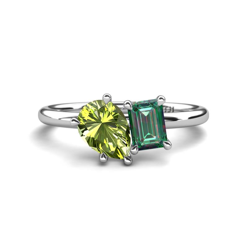 Nadya Pear Shape Peridot & Emerald Shape Lab Created Alexandrite 2 Stone Duo Ring 