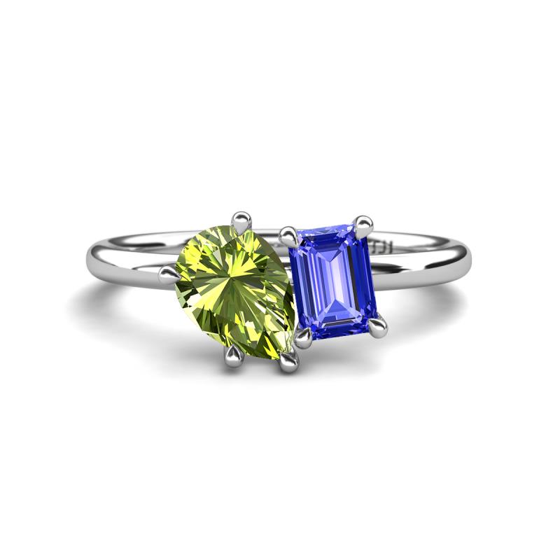 Nadya Pear Shape Peridot & Emerald Shape Tanzanite 2 Stone Duo Ring 
