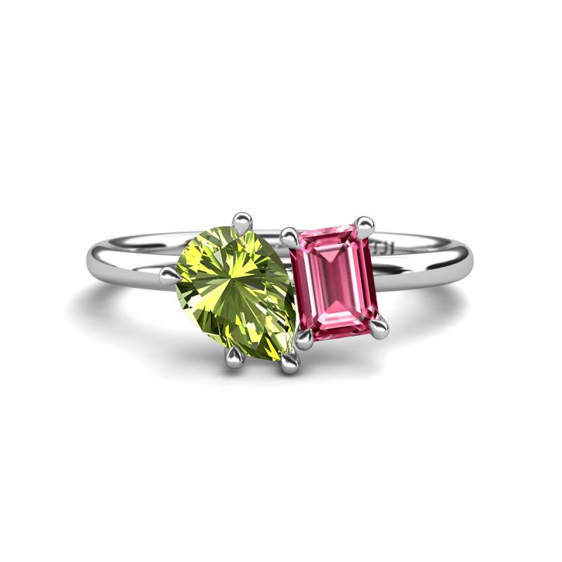 Nadya Pear Shape Peridot & Emerald Shape Pink Tourmaline 2 Stone Duo Ring 