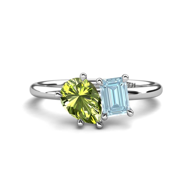Nadya Pear Shape Peridot & Emerald Shape Aquamarine 2 Stone Duo Ring 