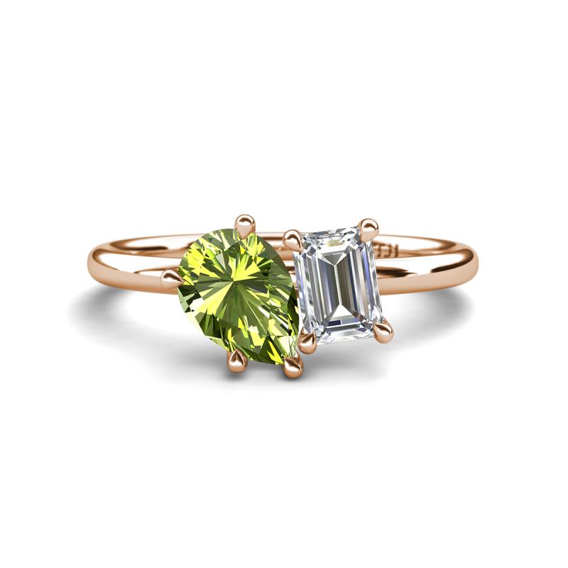 Nadya Pear Shape Peridot & Emerald Shape Forever One Moissanite 2 Stone Duo Ring 