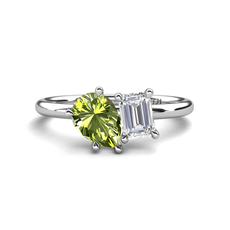 Nadya Pear Shape Peridot & Emerald Shape White Sapphire 2 Stone Duo Ring 