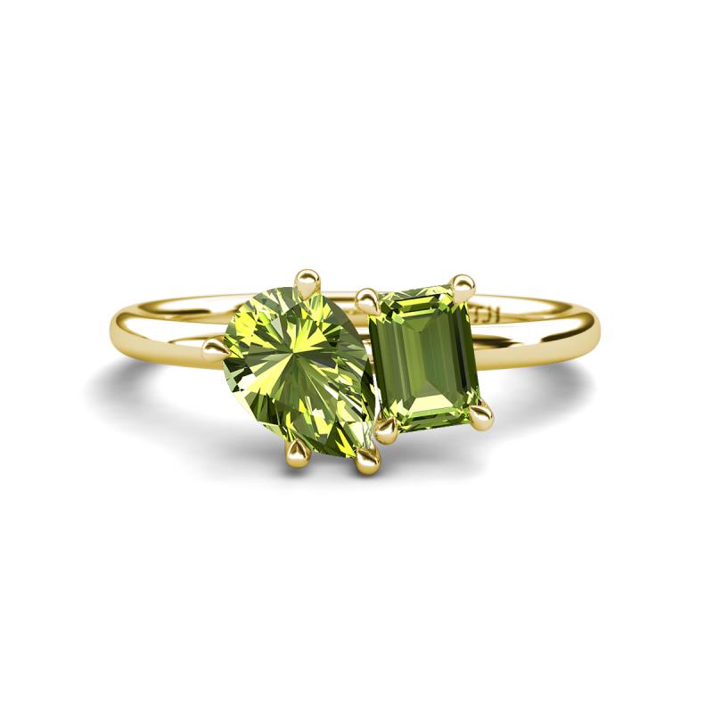 Nadya Pear & Emerald Shape Peridot 2 Stone Duo Ring 
