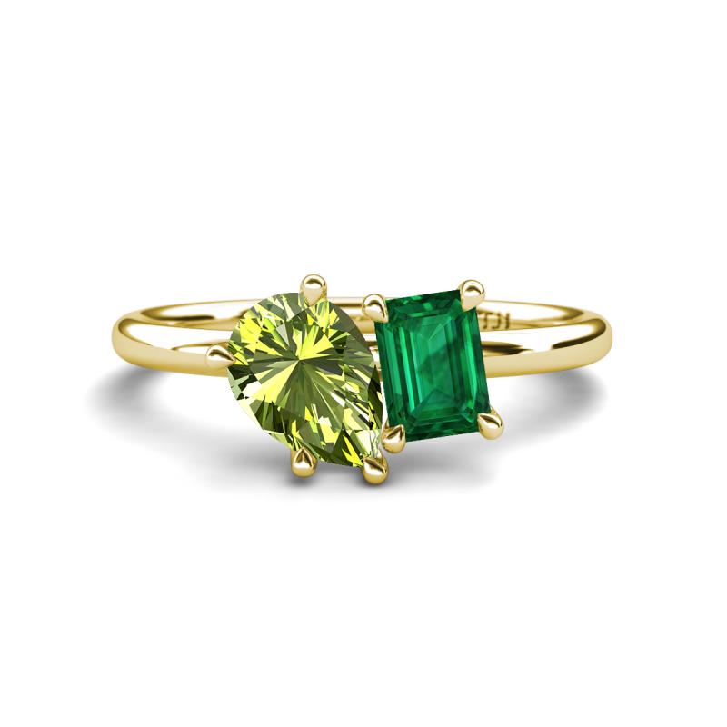 Nadya Pear Shape Peridot & Emerald Shape Emerald 2 Stone Duo Ring 