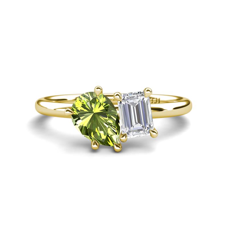 Nadya Pear Shape Peridot & Emerald Shape White Sapphire 2 Stone Duo Ring 