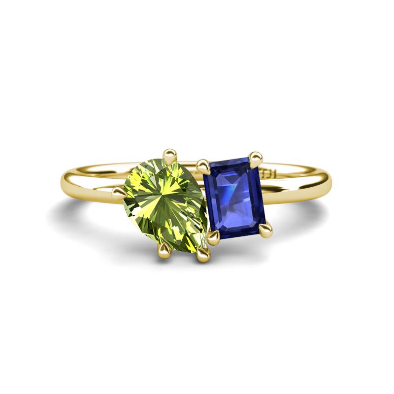 Nadya Pear Shape Peridot & Emerald Shape Iolite 2 Stone Duo Ring 