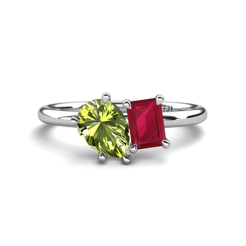 Nadya Pear Shape Peridot & Emerald Shape Ruby 2 Stone Duo Ring 