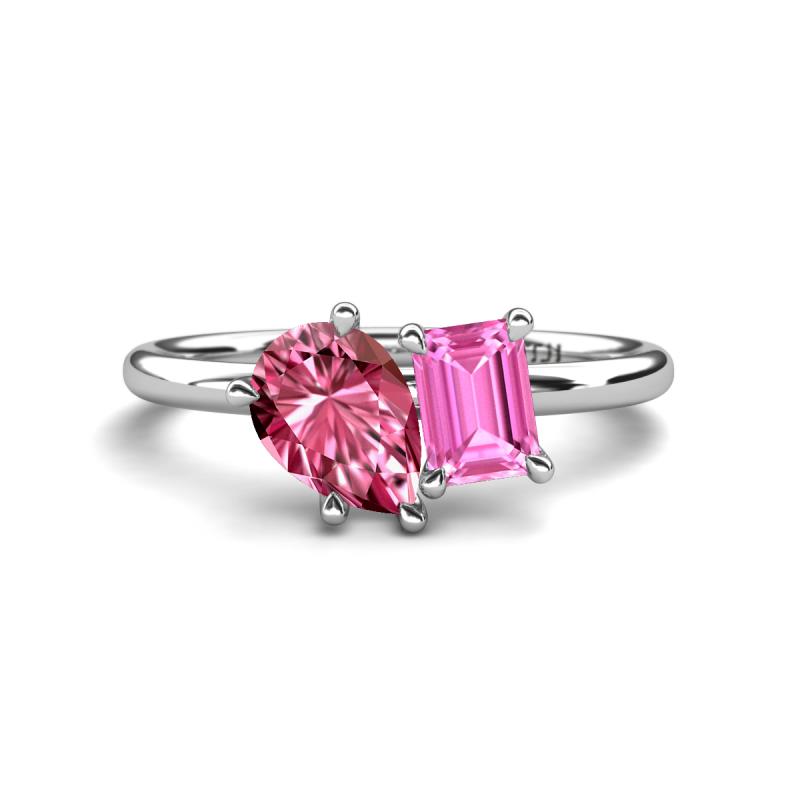 Nadya Pear Shape Pink Tourmaline & Emerald Shape Pink Sapphire 2 Stone Duo Ring 