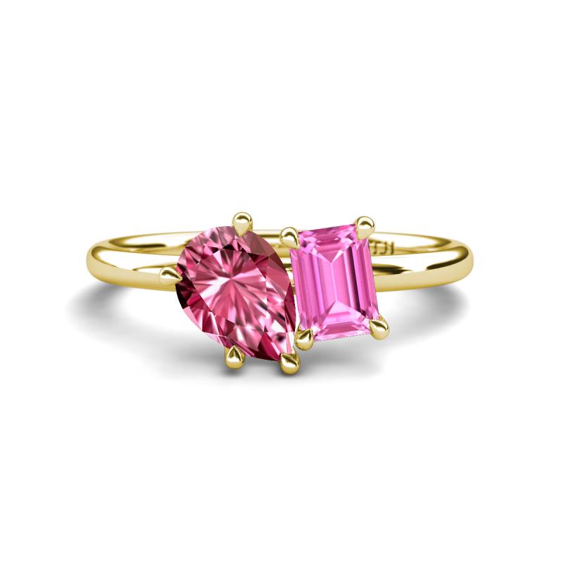 Nadya Pear Shape Pink Tourmaline & Emerald Shape Pink Sapphire 2 Stone Duo Ring 