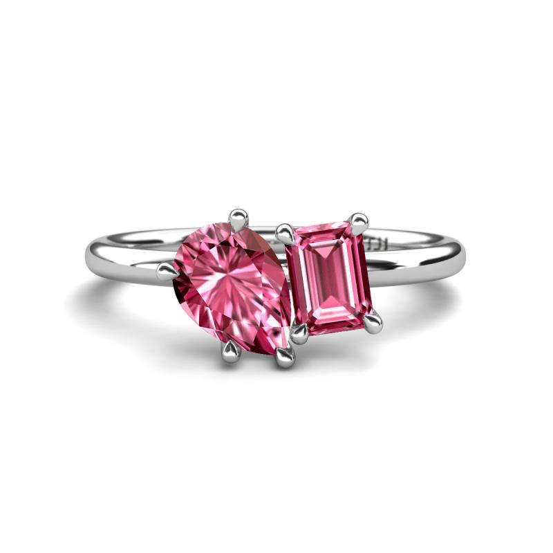 Nadya Pear & Emerald Shape Pink Tourmaline 2 Stone Duo Ring 