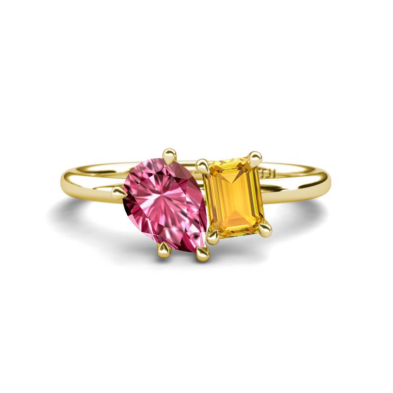 Nadya Pear Shape Pink Tourmaline & Emerald Shape Citrine 2 Stone Duo Ring 