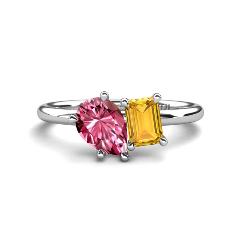 Nadya Pear Shape Pink Tourmaline & Emerald Shape Citrine 2 Stone Duo Ring 