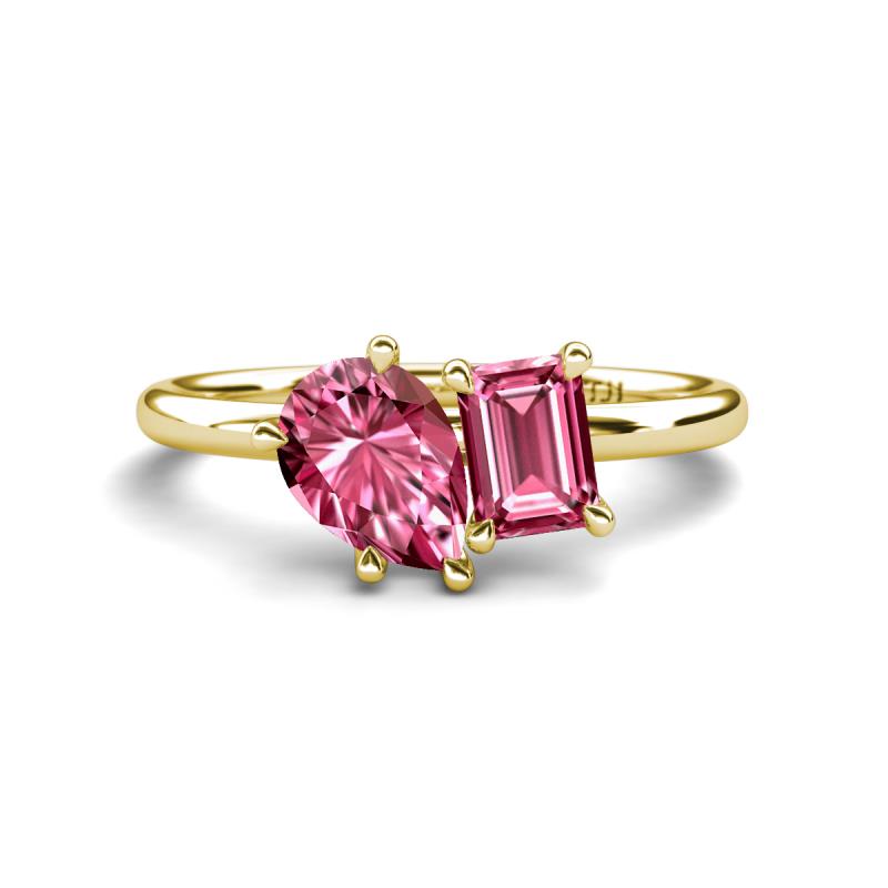 Nadya Pear Shape Pink Tourmaline & Emerald Shape Amethyst 2 Stone Duo Ring 