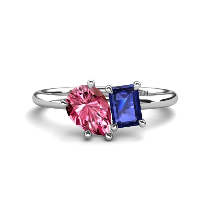 Nadya Pear Shape Pink Tourmaline & Emerald Shape Iolite 2 Stone Duo Ring 