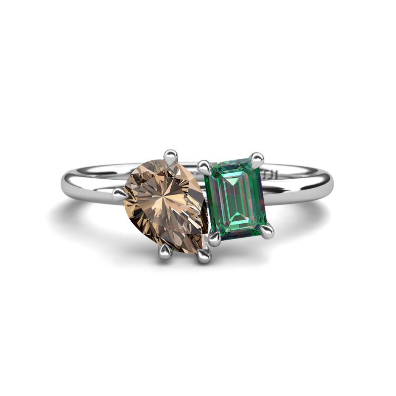 Nadya Pear Shape Smoky Quartz & Emerald Shape Lab Created Alexandrite 2 Stone Duo Ring 