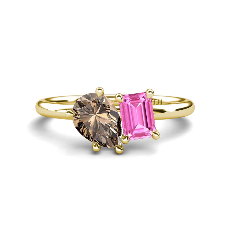 Nadya Pear Shape Smoky Quartz & Emerald Shape Pink Sapphire 2 Stone Duo Ring 