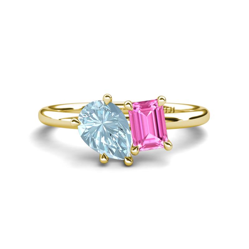 Nadya Pear Shape Aquamarine & Emerald Shape Pink Sapphire 2 Stone Duo Ring 