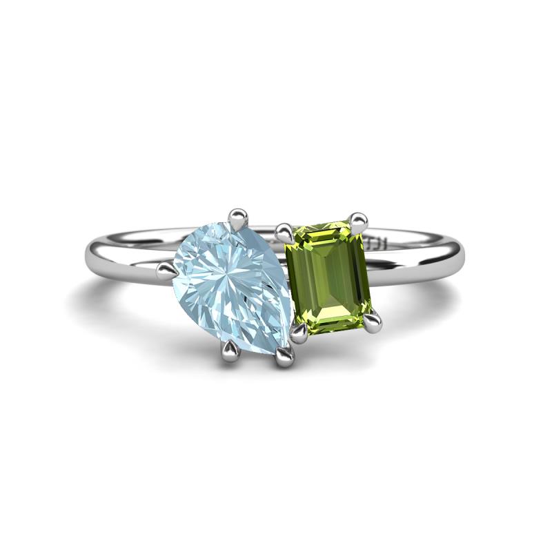 Nadya Pear Shape Aquamarine & Emerald Shape Peridot 2 Stone Duo Ring 