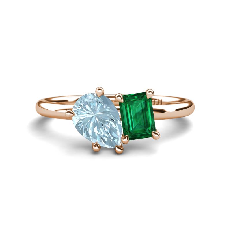Nadya Pear Shape Aquamarine & Emerald Shape Emerald 2 Stone Duo Ring 