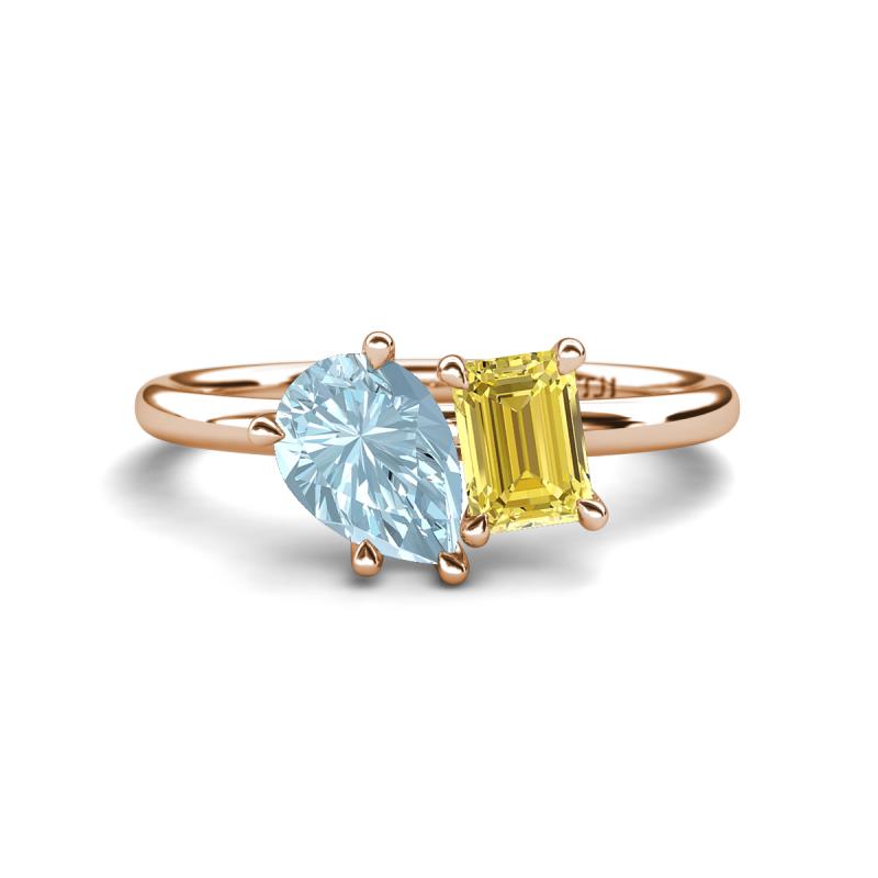 Nadya Pear Shape Aquamarine & Emerald Shape Yellow Sapphire 2 Stone Duo Ring 