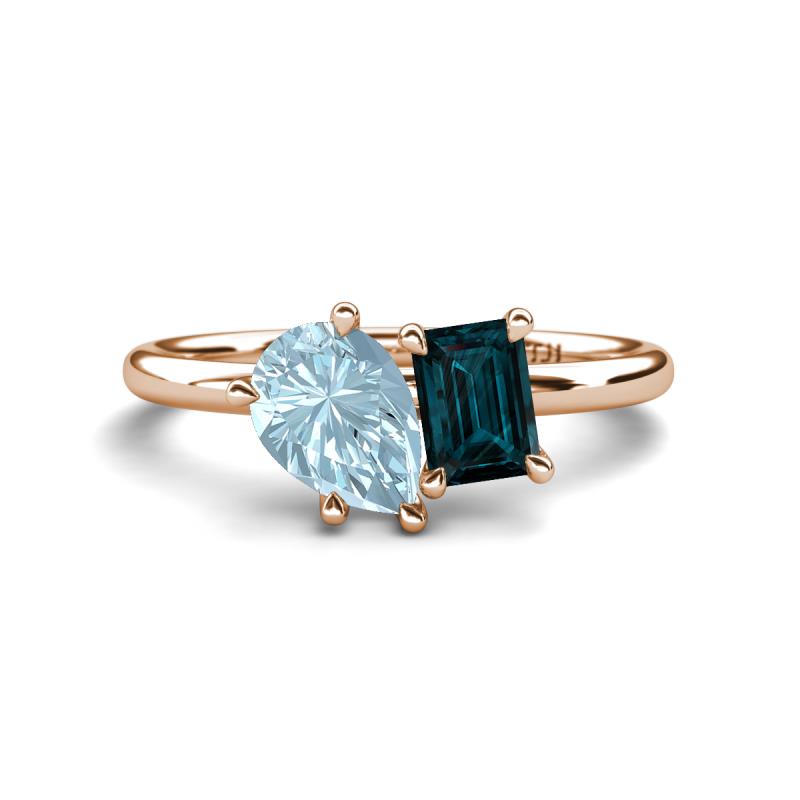 Nadya Pear Shape Aquamarine & Emerald Shape London Blue Topaz 2 Stone Duo Ring 