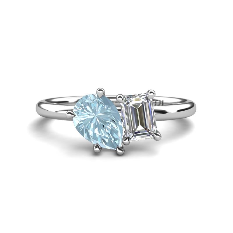 Nadya Pear Shape Aquamarine & Emerald Shape Certified Lab Grown Diamond 2 Stone Duo Ring 