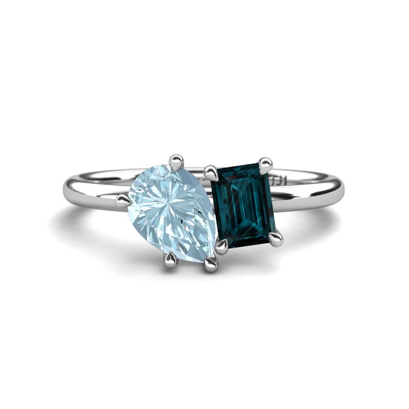 Nadya Pear Shape Aquamarine & Emerald Shape London Blue Topaz 2 Stone Duo Ring 