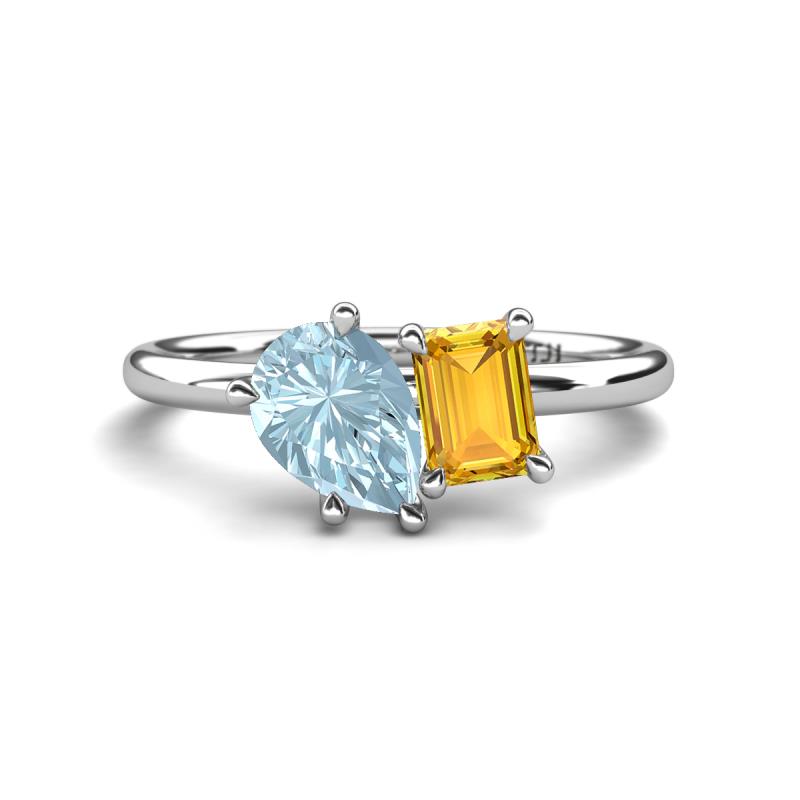 Nadya Pear Shape Aquamarine & Emerald Shape Citrine 2 Stone Duo Ring 