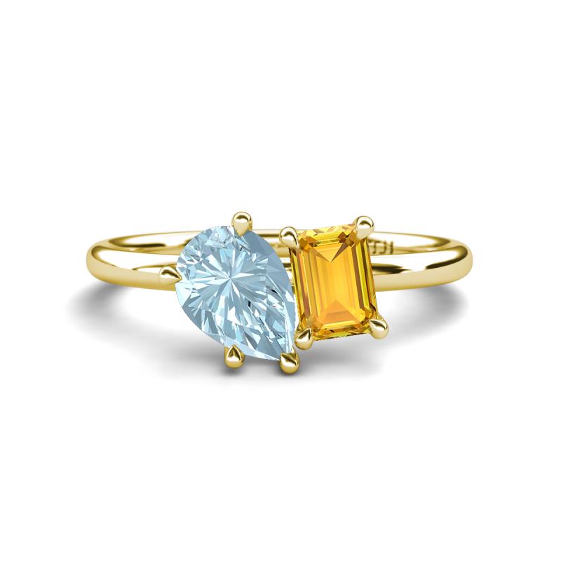 Nadya Pear Shape Aquamarine & Emerald Shape Citrine 2 Stone Duo Ring 