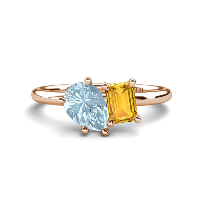 Nadya Pear Shape Aquamarine & Emerald Shape Citrine 2 Stone Duo Ring 